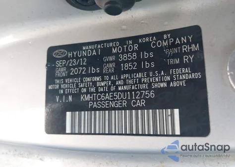 2013 Hyundai Veloster Turbo W/Blue из США, поврежденный, VIN KMHTC6AE5DU112756